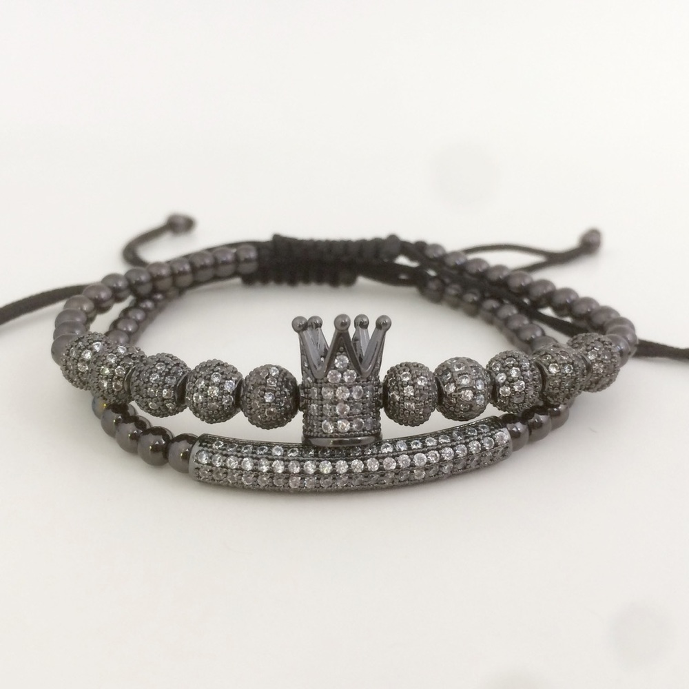 Luxury 14K Black Gold Plated Beaded Bracelets